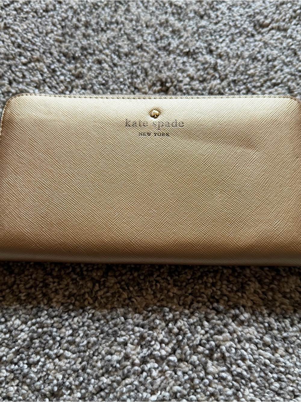 kate spade metallic gold zip-around saffiano wallet